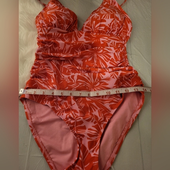 Ellen Tracy Red Floral One Piece Swimsuit - Picture 5 of 7